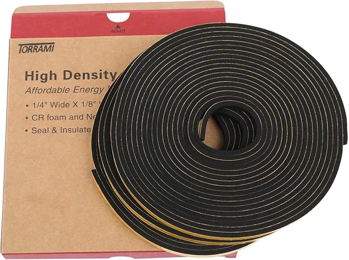 TORRAMI Weather Stripping for Windows 1/2 inch W x 1/4 inch T x 13 Ft Length,Foam Sealing Insulation Tape Weather Strip (Total 26 Ft Length, 2 Rolls of 13 Ft Each)