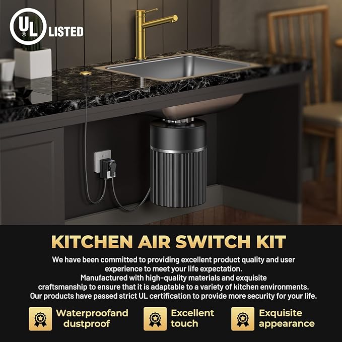Garbage Disposal Air Switch Kit, Soft Brushed Gold Finish, Compatible with Moen Brushed Gold Faucets, UL Listed Sink Top Button, Universal Countertop Design