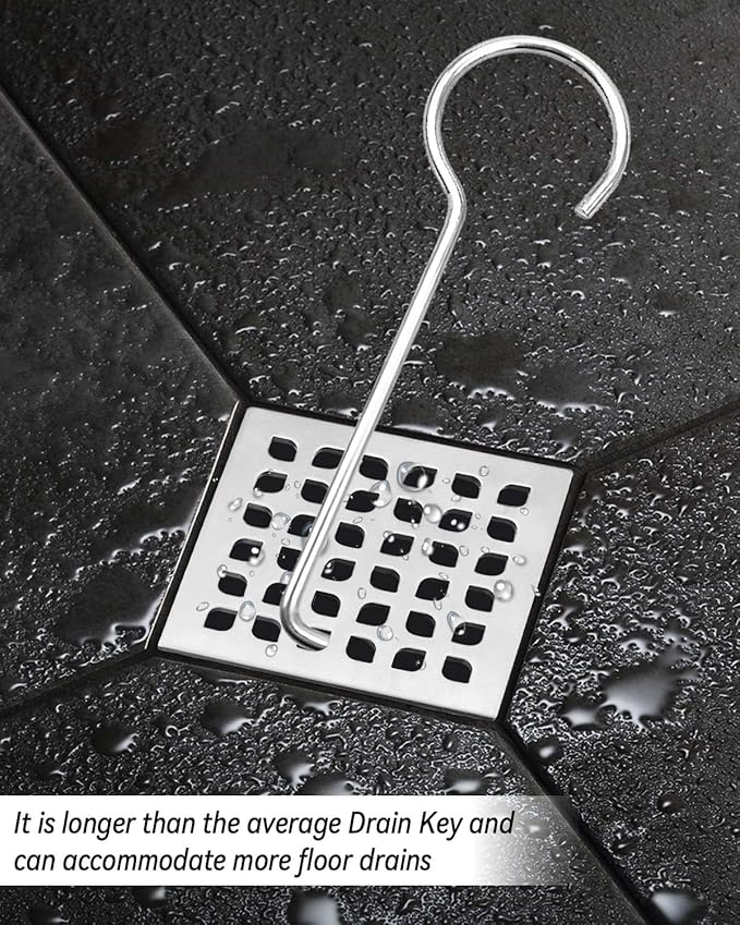 2 PCS Drain Key Lifting Hook, 304 Stainless Steel Drain Grate Puller Lift Out Key for Shower Drain Daily Cleaning, Silver
