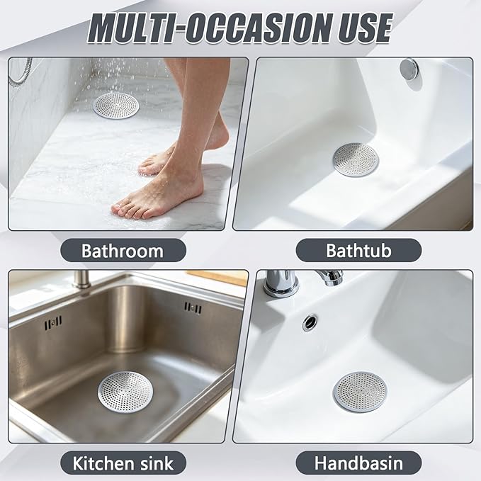 Shower Drain Cover, 4.72" Diameter Round Shower Drain Hair Catcher, Suitable for Bathroom and Kitchen, with Stainless Steel and Silicone Edges (Silver)