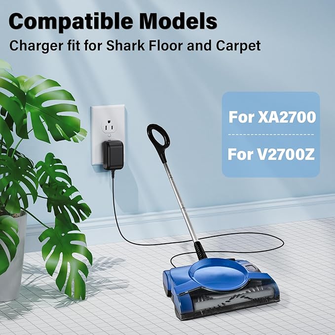 Sweeper Vacuum Charger Replacement Fit for Shark V2700Z Rechargeable Floor Carpet Sweeper Vacuum Cleaner, Power Cord AC Adapter for Shark XA2700 V2700Z 10'' 10inch Cordless Sweeper YLS0041-T110025