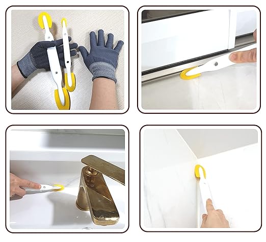 2-in-1 Double-Sided Caulking Tool Set with 4 Heads - Two-Way Silicone Finishing Tool for Bathroom Kitchen Tile Grout, Professional Sealant Smoothing Spatula, Reusable & Scratch-Free (S+L 2-Pack)