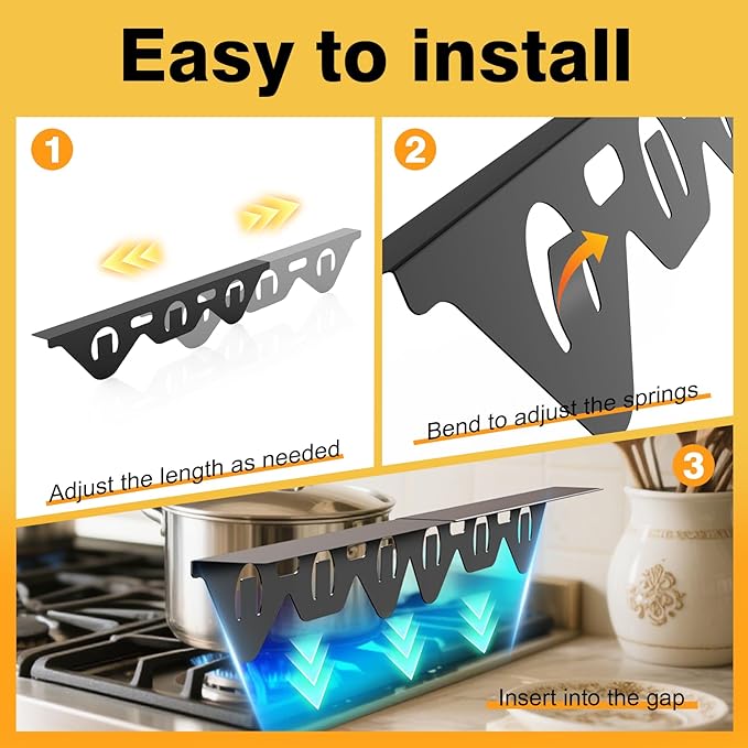 Stove Gap Covers Stainless Steel, 2 Pack Stove Gap Filler Oven Gap Filler, Adjustable Length 13.8" to 27.5", Heat Resistant & Easy Clean, Stove Counter Gap Cover for Kitchen Countertops Oven, Black