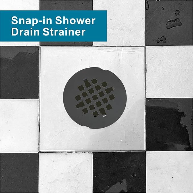 Matte Black Snap-in Shower Drain Cover Replacement, Welsan Stainless Steel 4-1/4" OD Round Shower Strainer Grid Easy to Install