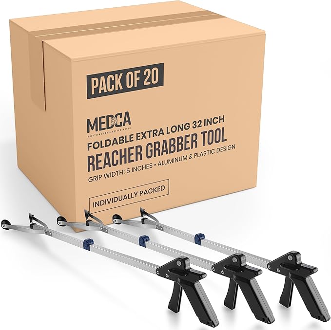 Reacher Grabber Tool - Gripping Device - Lightweight Durable Folding Claw Extends Arm Reach to 32 Inches Ideal Indoor and Outdoor Reaching Mobility Aid and Trash Grabber Picker Upper Tool (Case of 20)