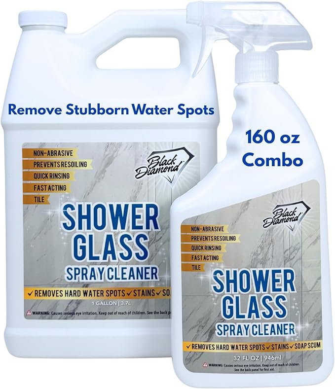 Shower Glass Cleaner – Professional Strength Shower Door & Tile Spray - Removes Hard Water Stains, Soap Scum & Water Spots, Non-Abrasive, Prevents Resoiling (160 Fl Oz (Pack of 1))