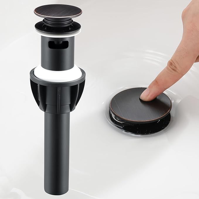 Pop Up Bathroom Sink Drain - Bathroom Sink Stopper with Overflow for Faucet Vessel, Push Type Bathroom Sink Vanity Assembly with Strainer, Oil Rubbed Bronze