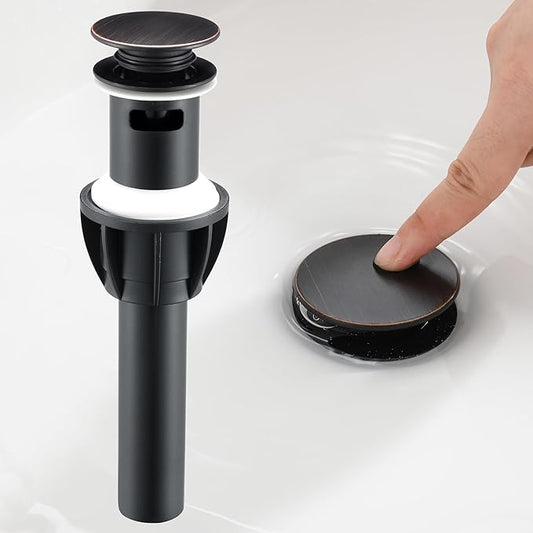 Pop Up Bathroom Sink Drain - Bathroom Sink Stopper with Overflow for Faucet Vessel, Push Type Bathroom Sink Vanity Assembly with Strainer, Oil Rubbed Bronze