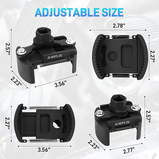 Universal Adjustable Oil Filter Wrench– 2-3/8 to 3-1/8 Inch (60-80mm) Cap Style Tool, 1/2" Drive Removal Tool with Non-Slip Serrated Jaws – Fits Small to Medium Spin-on Filters, UTVs, JetSkis