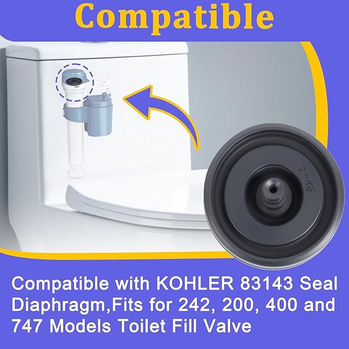6 Pack Toilet Fill Valve Seal Replacement for Kohler 83143 - Compatible with Fluidmaster 200/242/400/747 Models - Durable Rubber Diaphragm Assembly for DIY Leak Prevention & Tank Repair