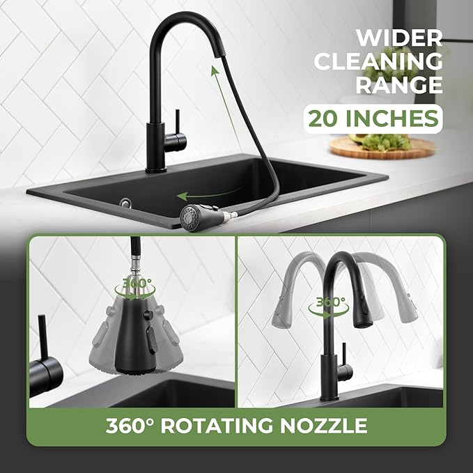 Touchless Kitchen Sink Faucet, VFAUOSIT Black Kitchen Faucet with Pull Down Sprayer Stainless Steel Motion Sensor Smart Hands-Free, Matte Black Single Hole Faucet for Bar Laundry RV Bathroom Sink