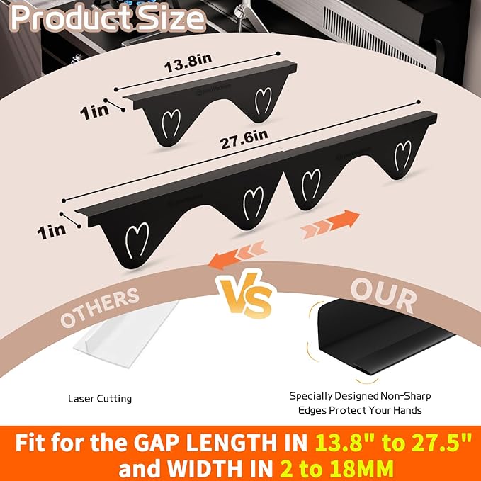 Stainless Steel Stove Gap Covers, Stove Gap Filler, Oven Gap Filler, Range Trim Kit in Kitchen, JessWednes 2 PCS Extendable Guard 13.8" to 27.5", Width 0.79", Heat Resistant and Easy to Clean (BLACK)