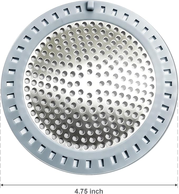 2PCS Shower Drain Hair Catcher, Shower Drain Strainer, Stainless Steel with Silicone Edging, 4.75 Inch Diameter