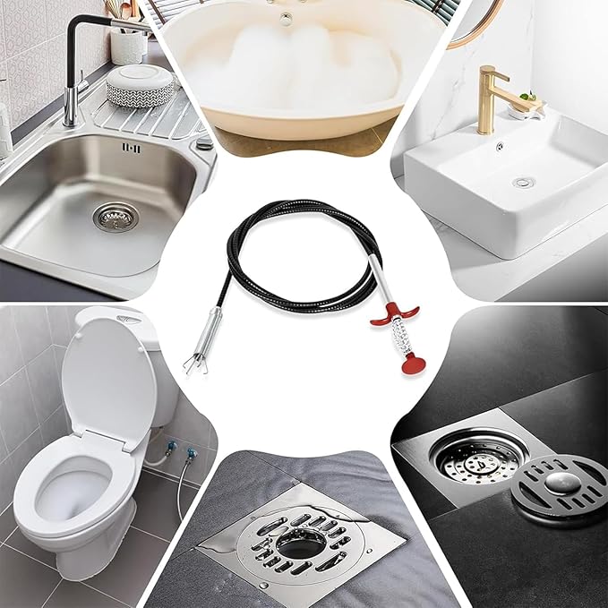 Upgraded Drain Snake, 61 inch plumbing snake，Sink Snake Drain Clog Remover for Sewer Kitchen Bathroom