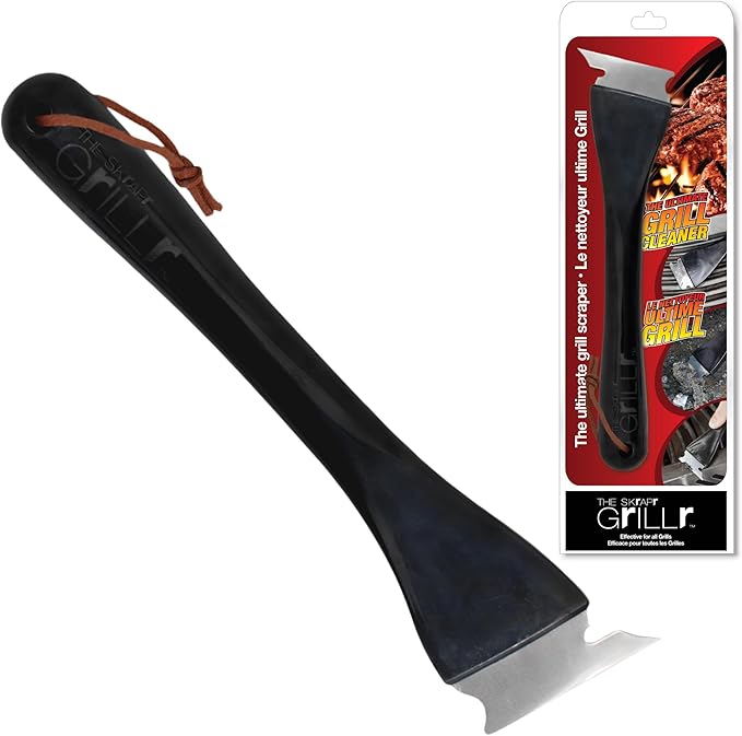 BBQ Grill Scraper, Stainless Steel Blade, Ergonomic Handle - BBQ Cleaning Tool for Gas, Infrared, Charcoal, Porcelain Grills, Outdoor Grill Accessories with Hanging Loop