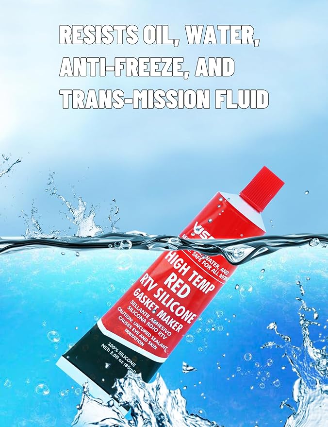 Visbella High Temperature RTV Silicone Gasket Maker, Sealed Oil Resistant Waterproof Quick Dry Liquid for Bonding Internal Combustion, Steam Turbines, Automotive Engine Parts 3.7OZ (Red)