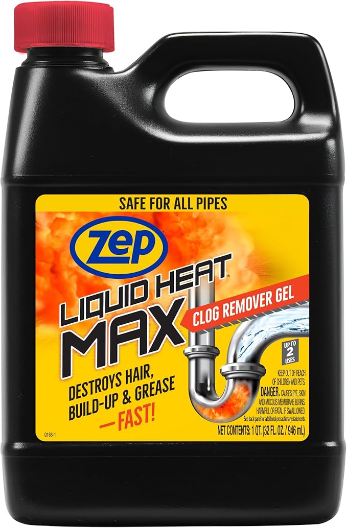 Zep Liquid Heat Max Clog Remover Gel - Destroys Hair, Build-Up & Grease - 32 oz.