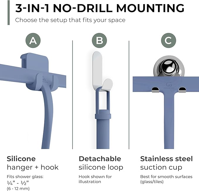 GÜTEWERK Shower Squeegee for Glass Doors, Silicone Window Squeegee, Bathroom and Glass Cleaning - Blue - 9 Inch