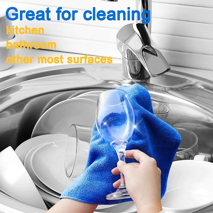 Microfiber Cleaning Cloth - 12 Pcs Premium Microfiber Towels, Highly Absorbent, Reusable Household Cleaning Supplies - for Kitchen Towels, Dust Cloth, Cleaning Rags, 12" x 12"