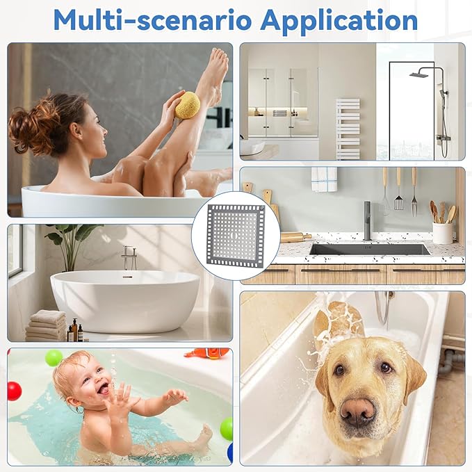 2Pcs Shower Drain Hair Catcher, 4.72" Shower Drain Cover, All-in-One Universal Sink & Shower Drain Strainer, Easy Installation, Stainless Steel and Silicone Bathroom Accessories for Tub, Bathtub
