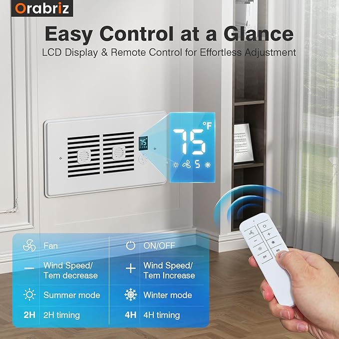AC Vent Booster Fan 6" x 12" Register, Heavy-Duty 10-Speed Air Booster Fan with Thermostat Control, Remote & LCD Display, Aroma Pad Slot, Fixes Uneven Heating & Cooling in Large Rooms