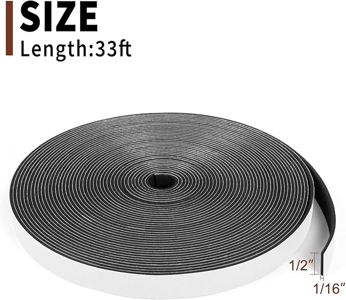 Yotache High Density Foam Tape Neoprene Weather Stripping 1/2" x1/16 for Door Insulation, Soundproofing, Rattle, Total 33 Feet Long