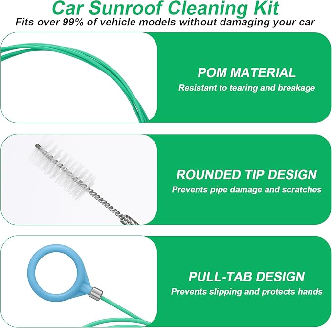 XANGNIER Upgraded Auto Sunroof Drain Cleaning Tool,118in Extra Long Flexible Car Sun Roof Drain Cleaner Unclogger Tool with Tube Cleaner Brush Syringe Hose Cleaning Kit for Windshield Wiper Hole