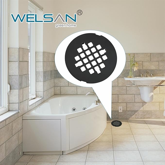 Matte Black Snap-in Shower Drain Cover Replacement, Welsan Stainless Steel 4-1/4" OD Round Shower Strainer Grid Easy to Install