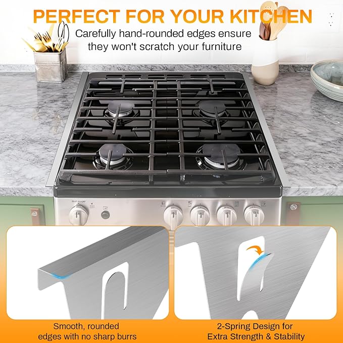 2PCS Stove Gap Covers Stainless Steel, Stove Gap Filler, Oven Gap Filler, Oven Side Gap Filler, Range Trim Kit, Heat Resistant and Easy to Clean, Length 23.4" Width 0.79"(Silver)