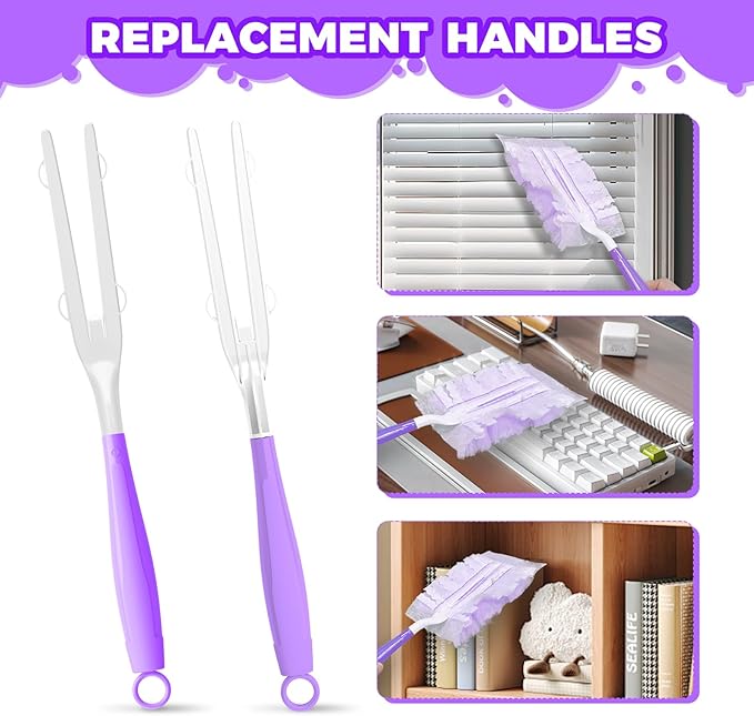 10PCS Duster Refills Folding Handles Set Compatible with Swiffer Dusters,Disposable Static Dust Removal Brush Handle for Dusting Electronics,Furniture,Blinds,Ceiling Fans (10, Purple)