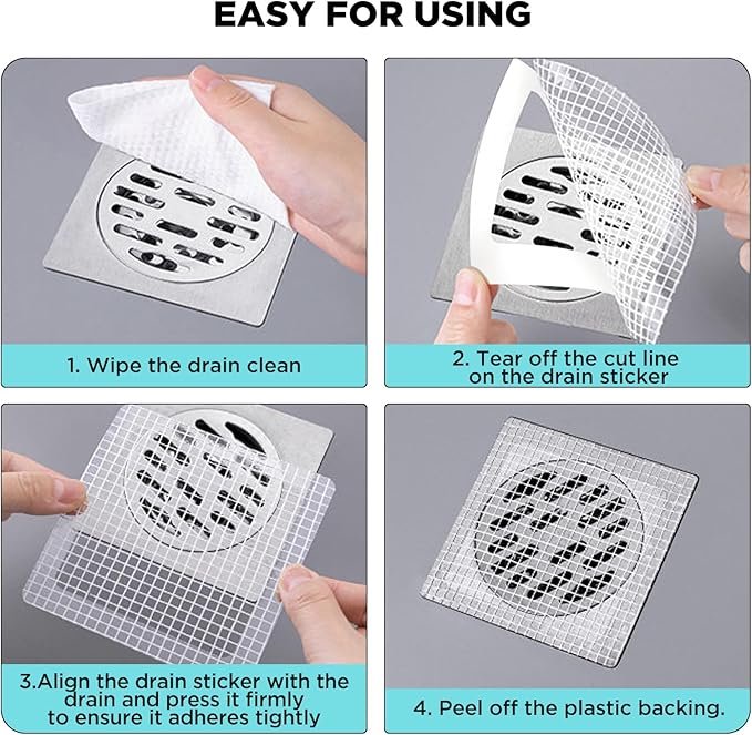 35 Pack Disposable Floor Drain Stickers, Hair Drain Stickers Disposable Shower Drain Hair Catcher Bathroom Accessories Bathtubs Mesh for Bathroom,Kitchen,Shower,Laundry (Square-35PC)