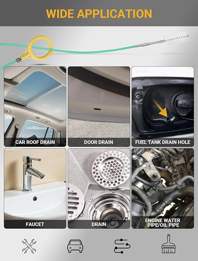 Upgraded Auto Sunroof Drain Cleaning Tool, 120 Inch Long Flexible Drain Brush Pipe Cleaners for Car, Slim Drain Dredging Tool Tube Cleaning Brush Perfect for Car Sunroof, Windshield Wiper Drain Hole