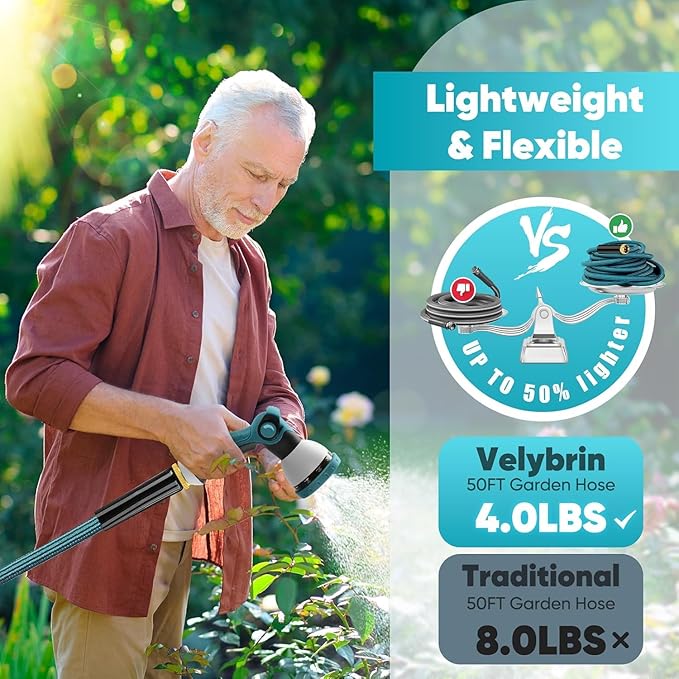 Garden Hose 25ft, Non-Expanding Water Hose Ultra Lightweight, Kink-Free, Sturdy, Flexible, Abrasion Resistant Hose for Yard, Lawn, Outdoor, Marine and Camper