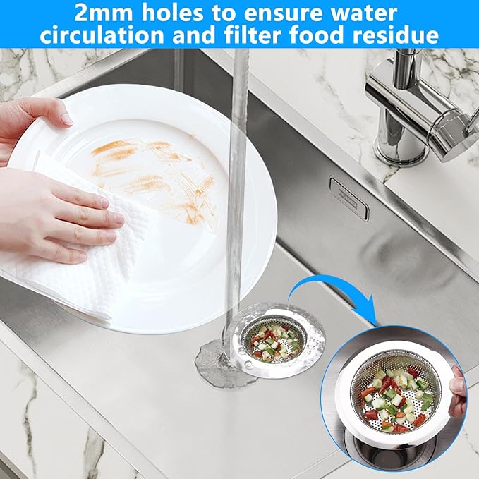 2PCS Sink Drain Strainer Set -Stainless Steel Shower Hair Catcher Included 4.5 Inch Outer Diameter - Prevent Clogs and Keep Drains Clear in Bathroom and Kitchen Sinks