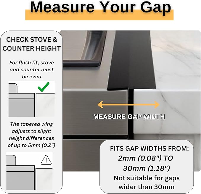 T-Shaped Stainless Steel Stove Gap Covers with Non-Slip Grip Strips – Extendable Length Stove Gap Filler (2 Pack, 14"-27.5") – Non-Sliding, Heat Resistant for Seamless Kitchen Protection (Black)