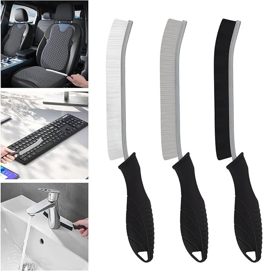 3Pcs Cleaning Brush- Includes 1 Soft Bristle Cleaning Brush, 2 Hard Crevice Brush, Bathroom Cleaning Brush, Multifuntianal Grout Brush, Cleaning Tools for Auto Vent Wheel Kitchen House (Black)