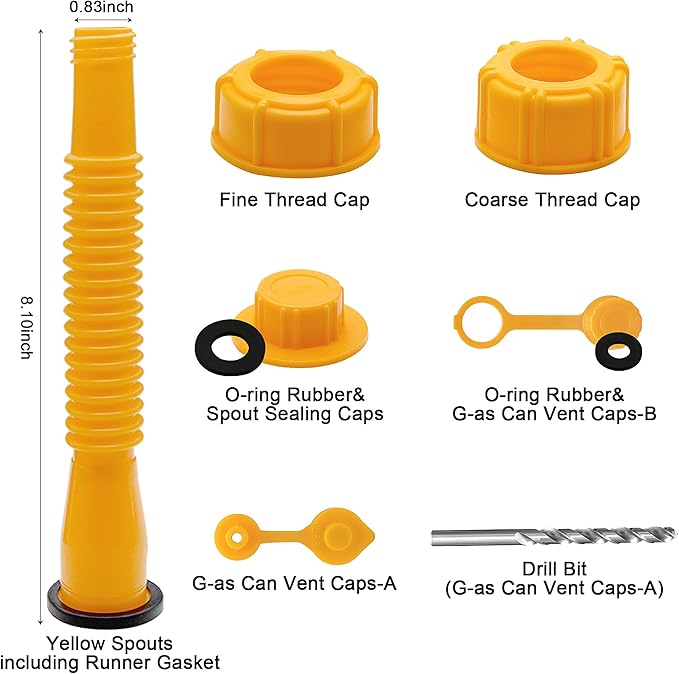 6 Kits 49pcs Can Spout Replacement Kit,Can Nozzle Replacement Kit for 1/2/5/10 Gal,Can Spouts for Old Style Tanks Easy to Install,with Screw Collar Caps, Spout Cover, Base Cap, Drill Bit