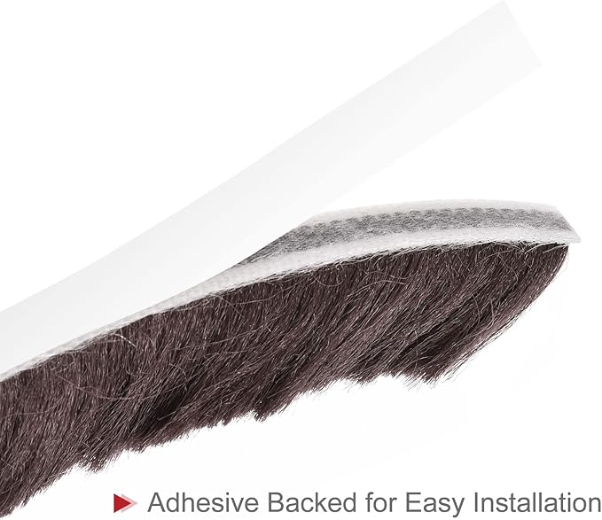 uxcell Weather Stripping Brush, 26ft L x 0.35" W x 0.9" H Self-Adhesive Seal Weatherstrip Sweep Brush Brown for Door Window