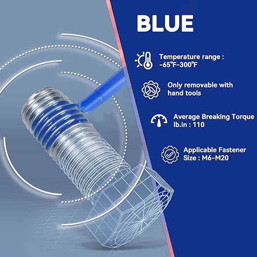 Thread Lock Blue and Red, Threadlocker Medium and High Strength, Thread Locker for Nuts, Bolts, Fasteners and Metals, Against Losening and Leakage (50 mlx2)
