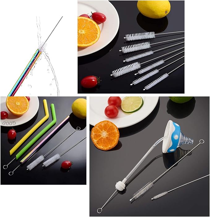12 Inch Extra Long Straw Brush Cleaner (10 Pack), Flexible Nylon Tube Cleaning Brushes with 0.4 Inch Bristle Head, Rust-Proof Stainless Steel Wire for Reusable Tumbler Straws, Pet Fountains & Pipes
