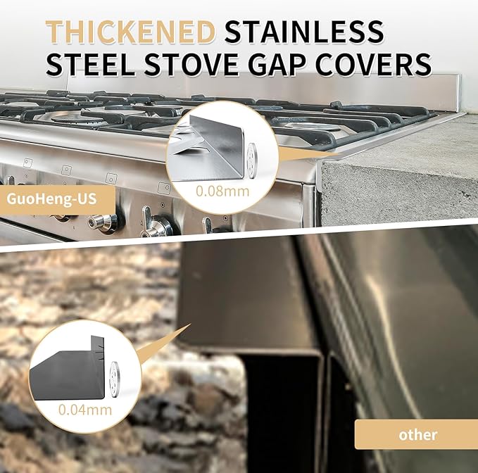 Stove Gap Covers 316 Stainless Steel,Thick Stove Gap Filler,Heat-Resistant Oven Side Gap Filler,Between Stove and Counter Slide In Range Trim Kit for Kitchen,2 Pack (23.2” Upgrade Silver)