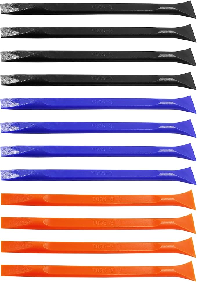 12Pcs Carbon Fiber Scraper Cleaning Tool Non-Scratch Plastic Multi-Purpose Stiff Scraper Pen-Shaped Scraper Tool for Paint, Stickers Label, Food, Tight Spaces, Crevices (Black, Blue, Orange)