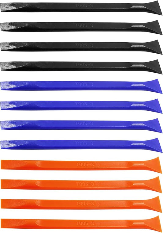 12Pcs Carbon Fiber Scraper Cleaning Tool Non-Scratch Plastic Multi-Purpose Stiff Scraper Pen-Shaped Scraper Tool for Paint, Stickers Label, Food, Tight Spaces, Crevices (Black, Blue, Orange)