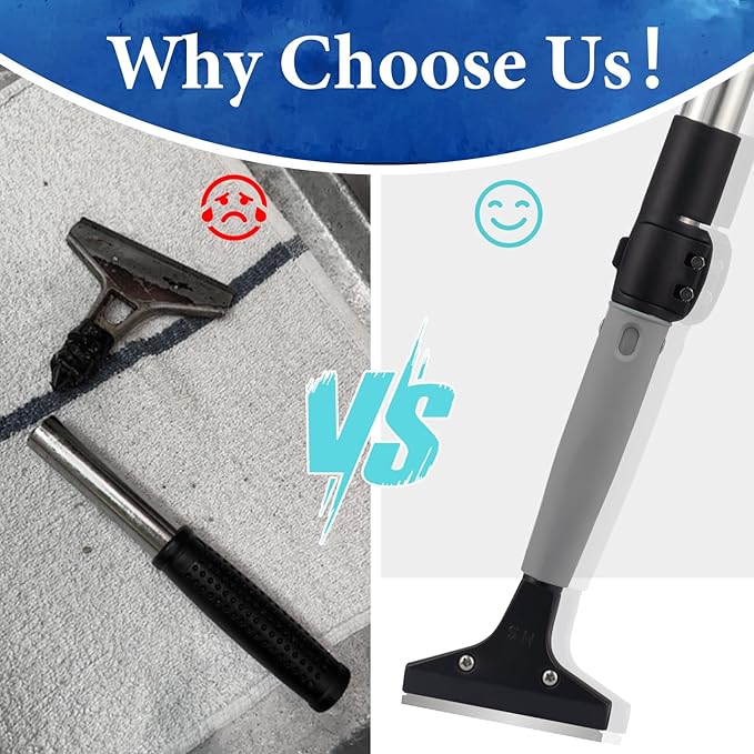 4"Razor Blade Floor Scraper with Long Handle,61in Adjustable Floor Scraper Heavy Duty with 10PCS Extra Metal Blades Paint Scraper for Cleaning Stickers Gum Glass Wall Tile (Silvery 52in)
