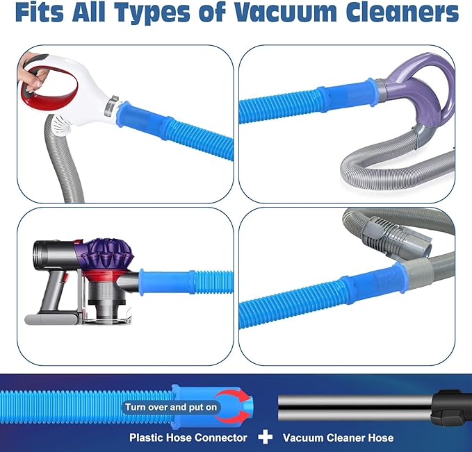 2 Pieces Dryer Vent Cleaner Kit Compatible with Most Vacuum Cleaner, Flexible Dryer Lint Brush and Dryer Vacuum Hose Attachment, Lint Remover Cleaning Tools, Blue