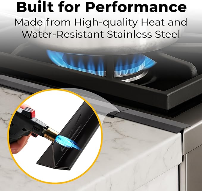 T-Shaped Stainless Steel Stove Gap Covers with Non-Slip Grip Strips – Extendable Length Stove Gap Filler (2 Pack, 14"-27.5") – Non-Sliding, Heat Resistant for Seamless Kitchen Protection (Black)