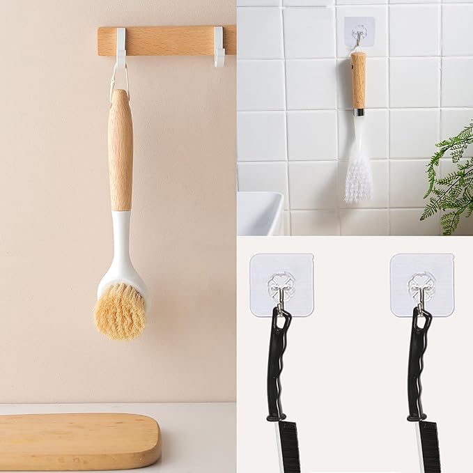 Kitchen Brush Set for Cleaning Dish, Pot, Pan, Sink and Stove, 4 Pcs 3 Kind of Different Scrubber Include 2 Pcs Crevice Brush, Great Cleaning Tools for Cook
