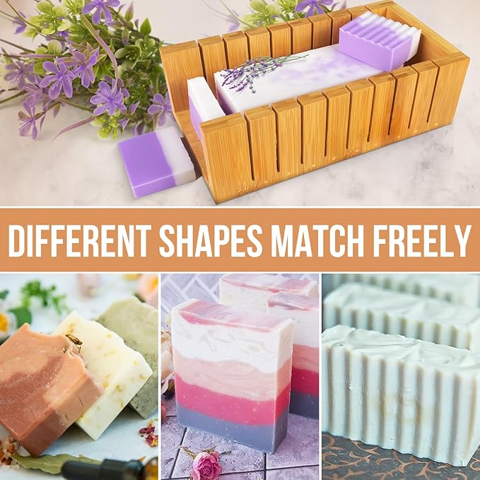 Walfos Soap Mold for soap Making, Soap Making kit - 42 oz Silicone Loaf soap Mold Set with Rectangular Wood Box & Bamboo Cutter Measuring Box, 2 Scraper for Soaps Making