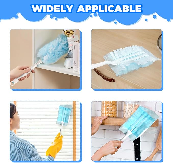 10PCS Duster Refills Folding Handles Set Compatible with Swiffer Dusters,Disposable Static Dust Removal Brush Handle for Dusting Electronics,Furniture,Blinds,Ceiling Fans (10, White)