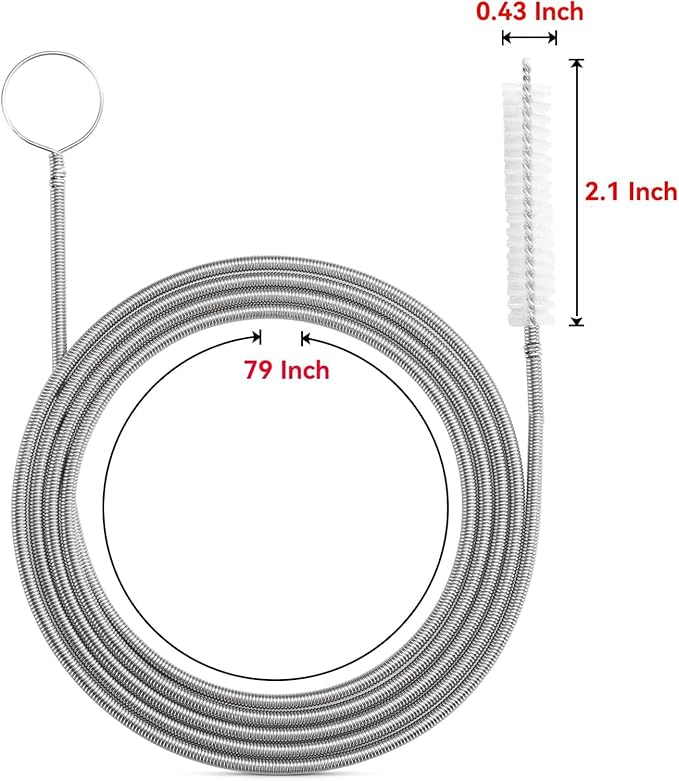 Water Pipe Cleaning Kit, 2PCS 79" Long Pipe Cleaners & Wire Tube Brush, Rust Resistant Tube Cleaning Brush for Drain, Dishwasher, Tank